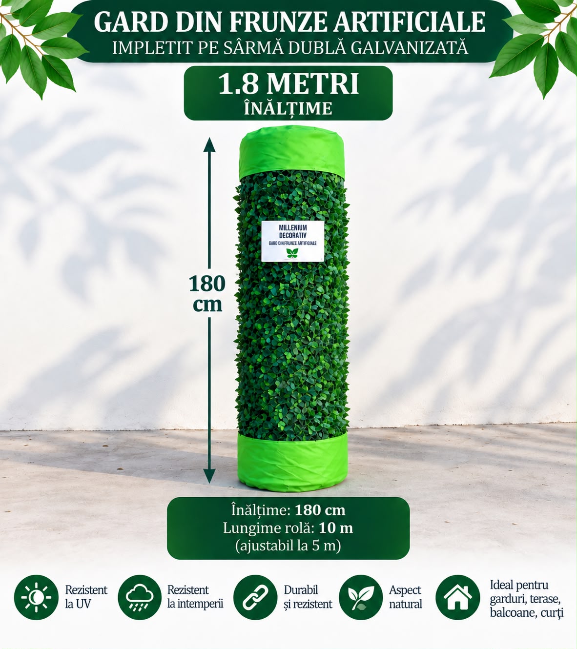 GARD DECORATIV CU FRUNZE ARTIFICIALE! - 180cm
