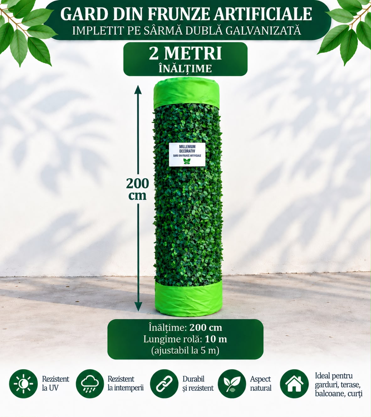 GARD DECORATIV CU FRUNZE ARTIFICIALE! - 200cm