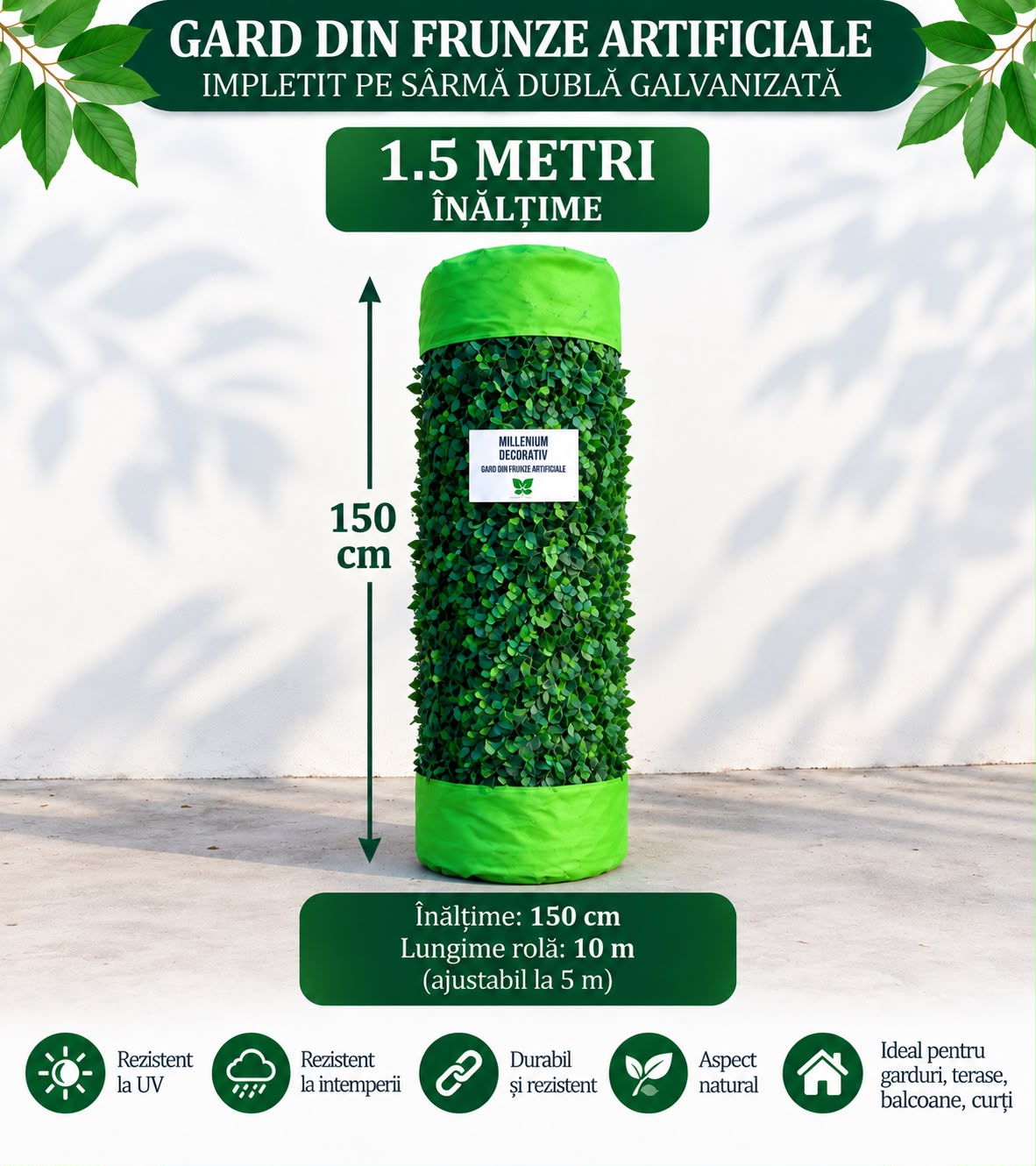 GARD DECORATIV CU FRUNZE ARTIFICIALE! - 150cm